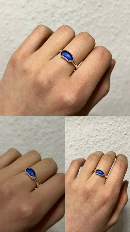 Kobaltblauer Meerglasring aus Silber / Größe 53,5 (6,5)