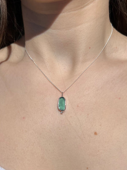 Petrol-colored Sea Glass Necklace in Silver