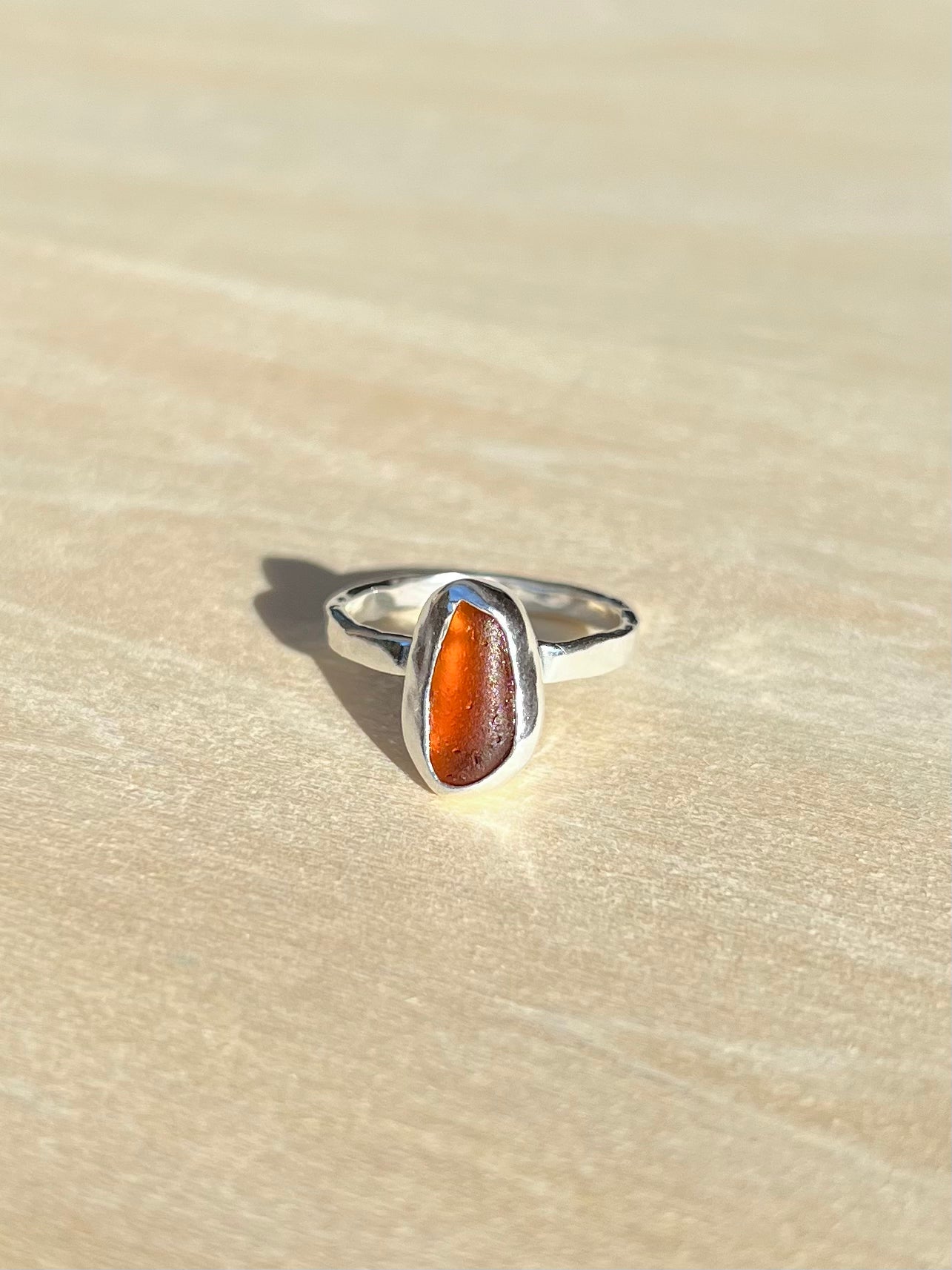 Brown sea glass ring size 52/6