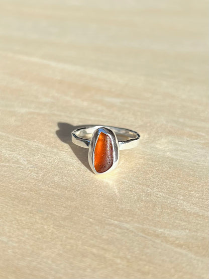 Brown sea glass ring size 52/6