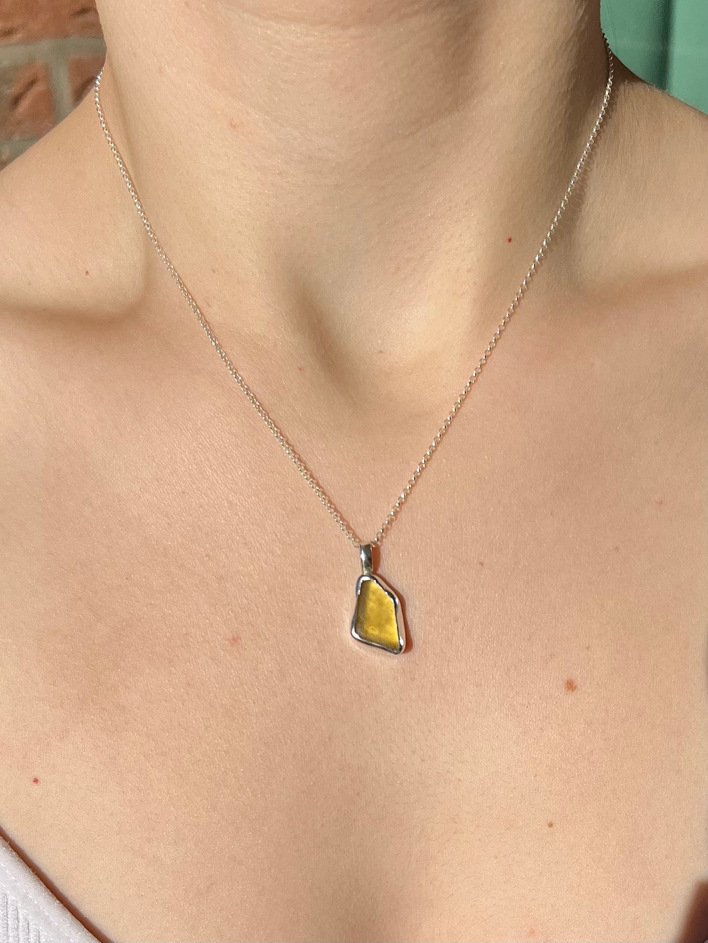 Yellow sea glass necklace