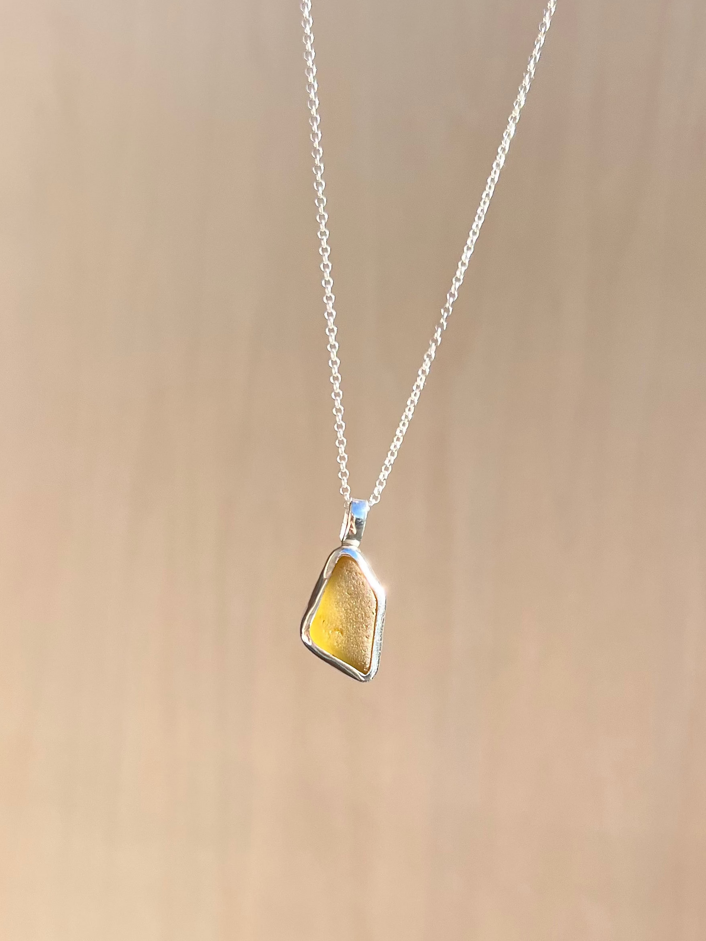 Yellow sea glass necklace