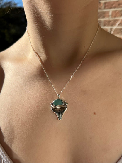 Shark tooth sea glass necklace