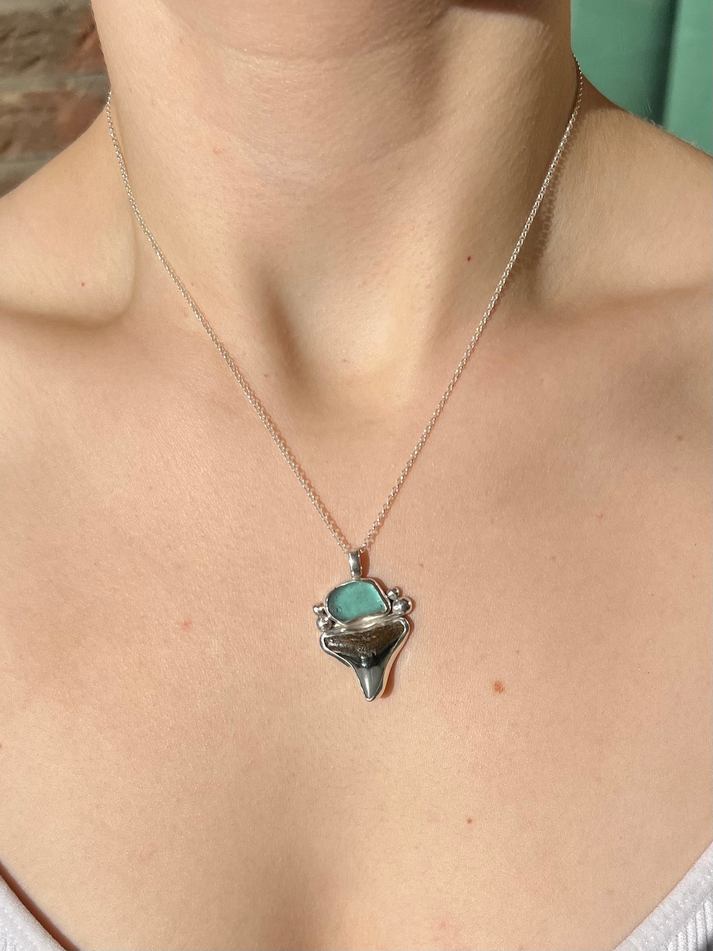 Shark tooth sea glass necklace