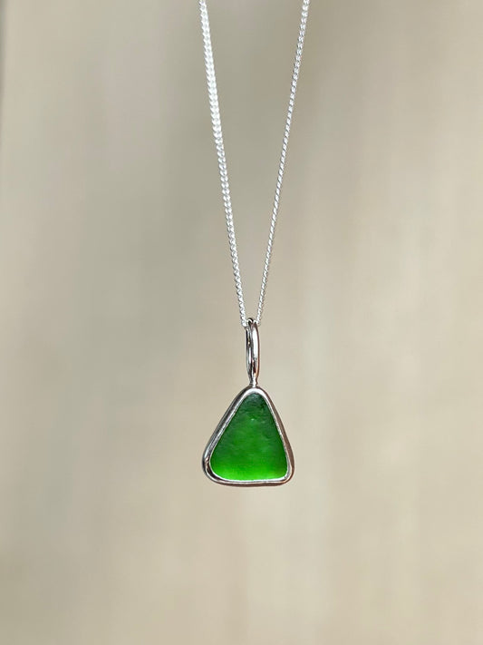 Green Sea Glass Necklace in Silver