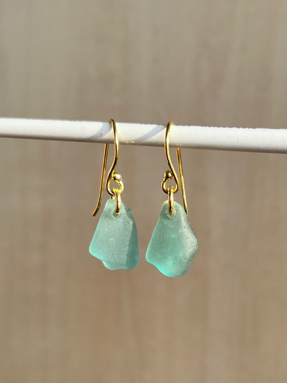 Light blue sea glass earrings (gold-plated silver)