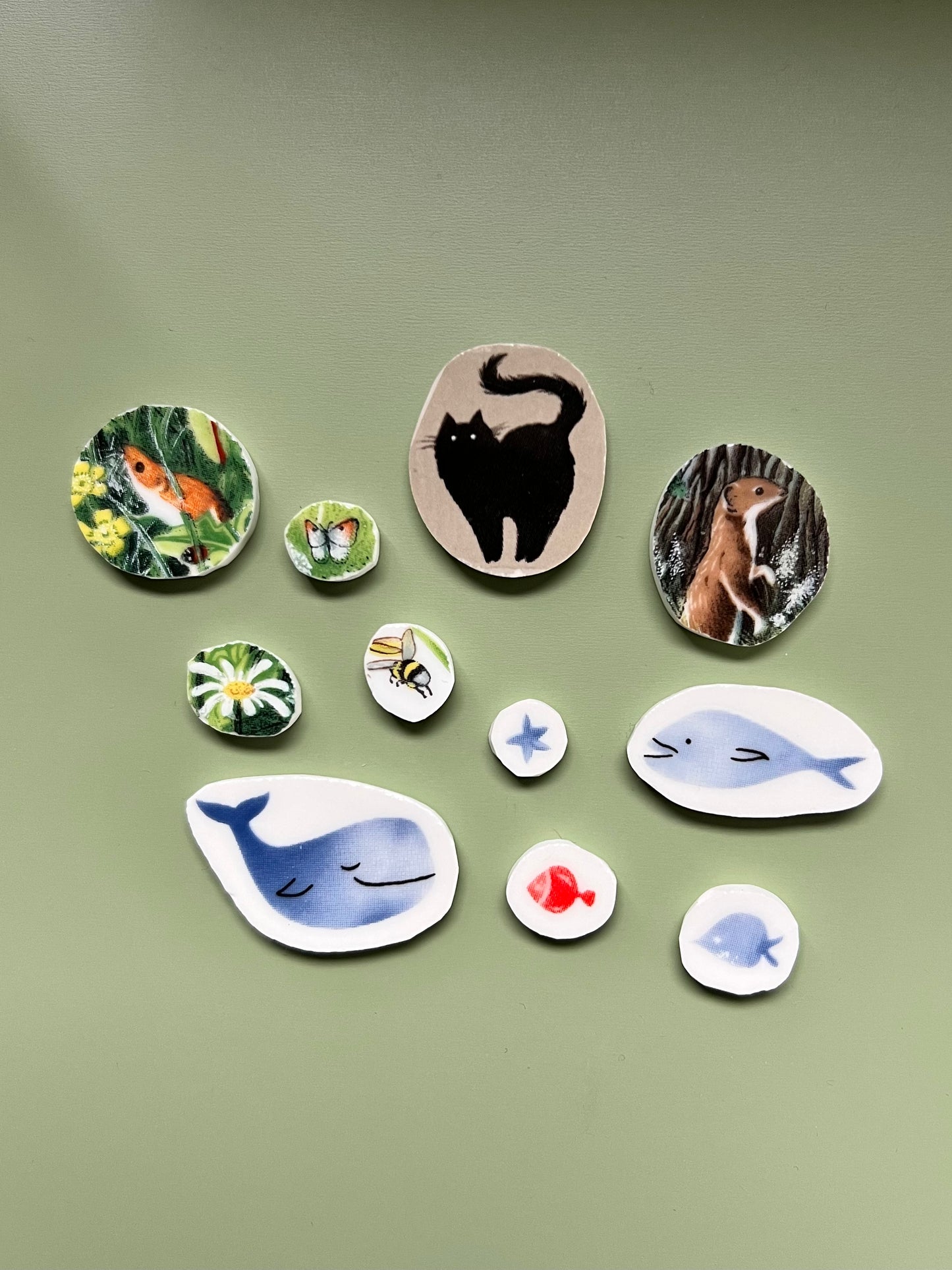 Fisch Statement-Ring / Keramikscherbe in Silber / (Größe 55,5/7,5)