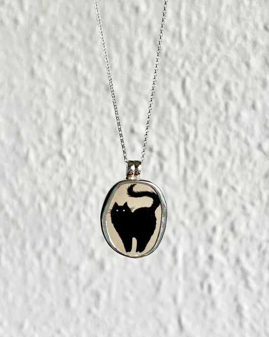 Katzenkette - Keramikscherbe in Silber