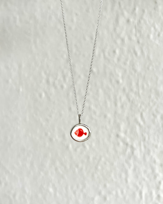 Fischkette rot - Keramikscherbe in Silber