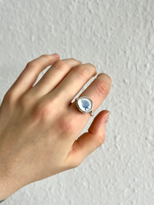 Fischring / Keramikscherbe in Silber / (Größe 56/7,5)