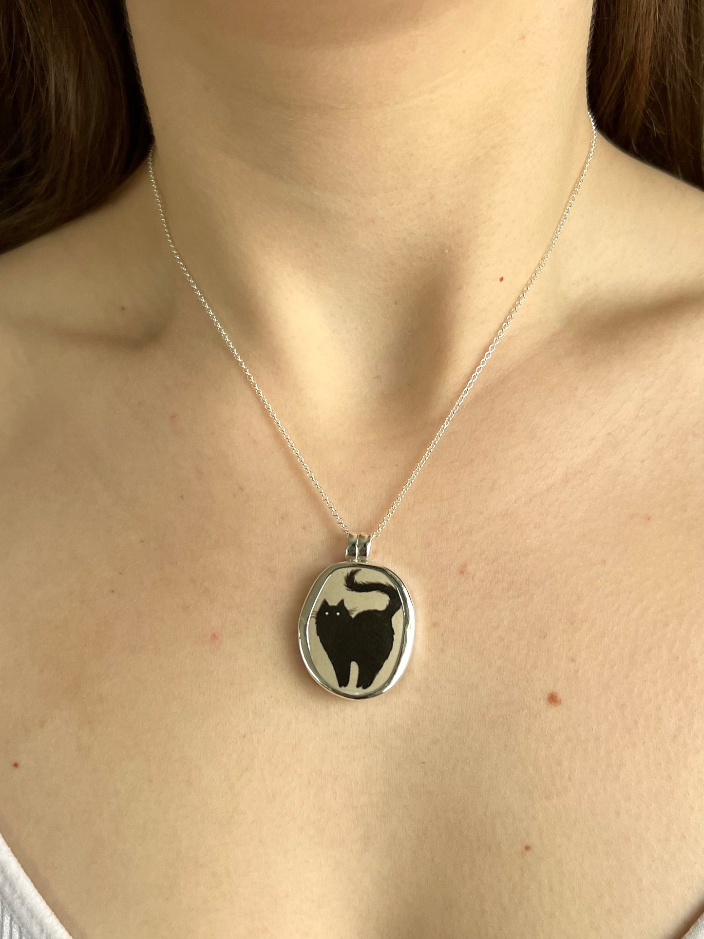 Katzenkette - Keramikscherbe in Silber
