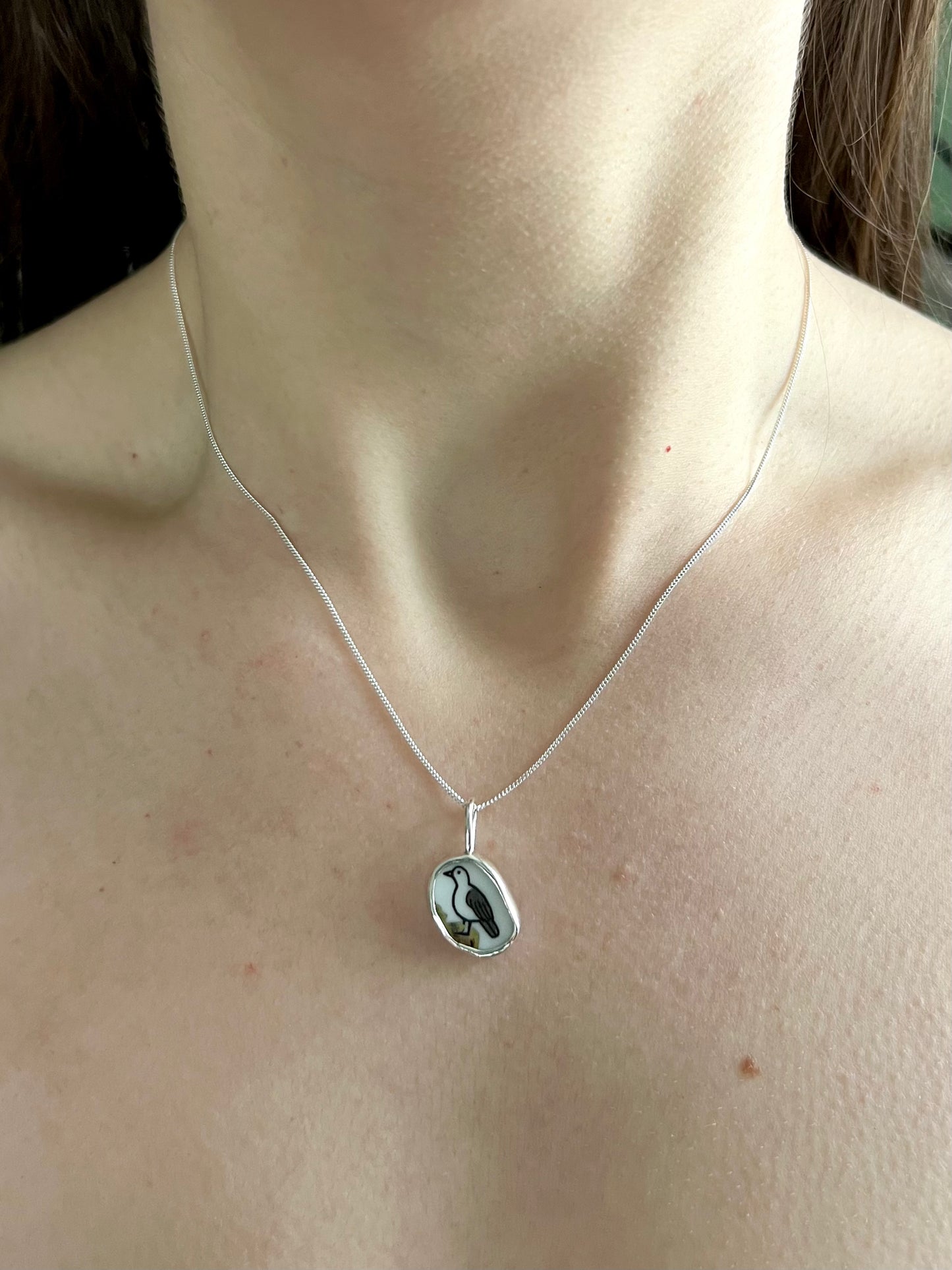 Möwenkette - Keramikscherbe in Silber