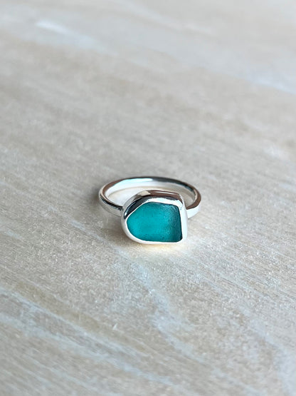 Hellblauer Meerglasring aus Silber / Größe 52 (6)