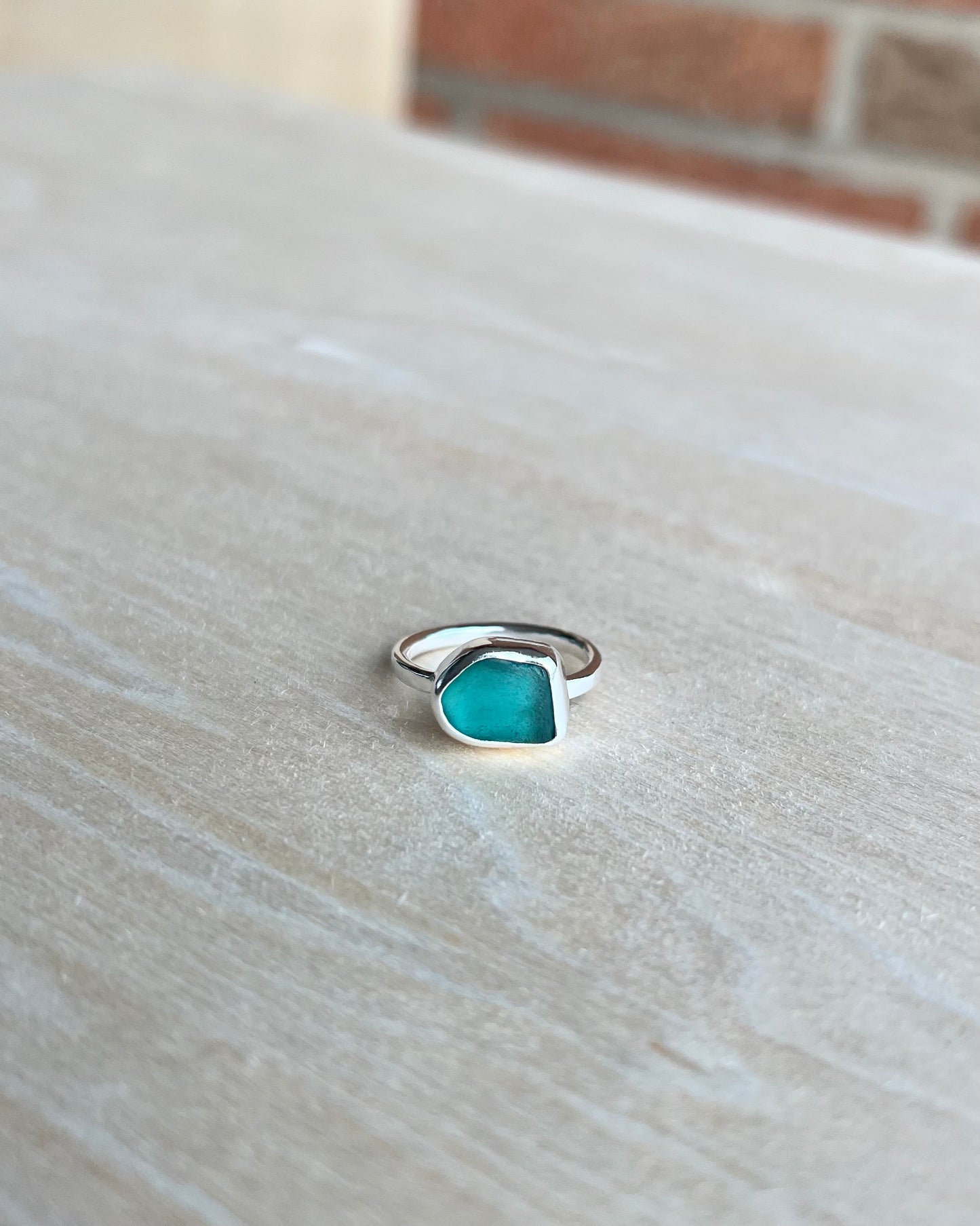 Hellblauer Meerglasring aus Silber / Größe 52 (6)