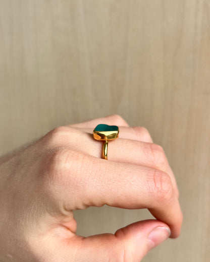 Hellblauer Meerglas Ring aus Silber, VERGOLDET / Größe 55 (7)