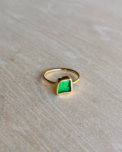 Grüner Meerglasring aus Silber, VERGOLDET / Größe 54 (6,5)