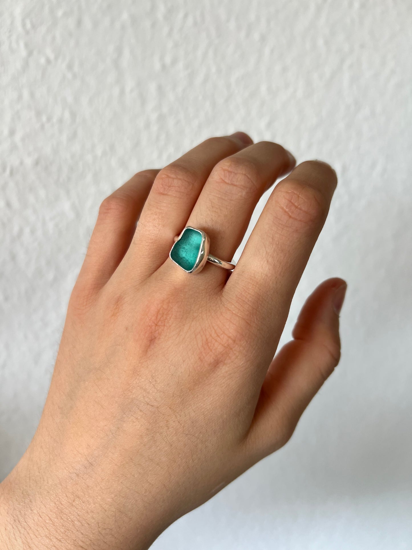 Light blue sea glass ring size 55/7
