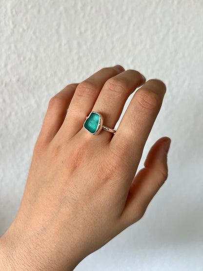Light blue sea glass ring size 55/7