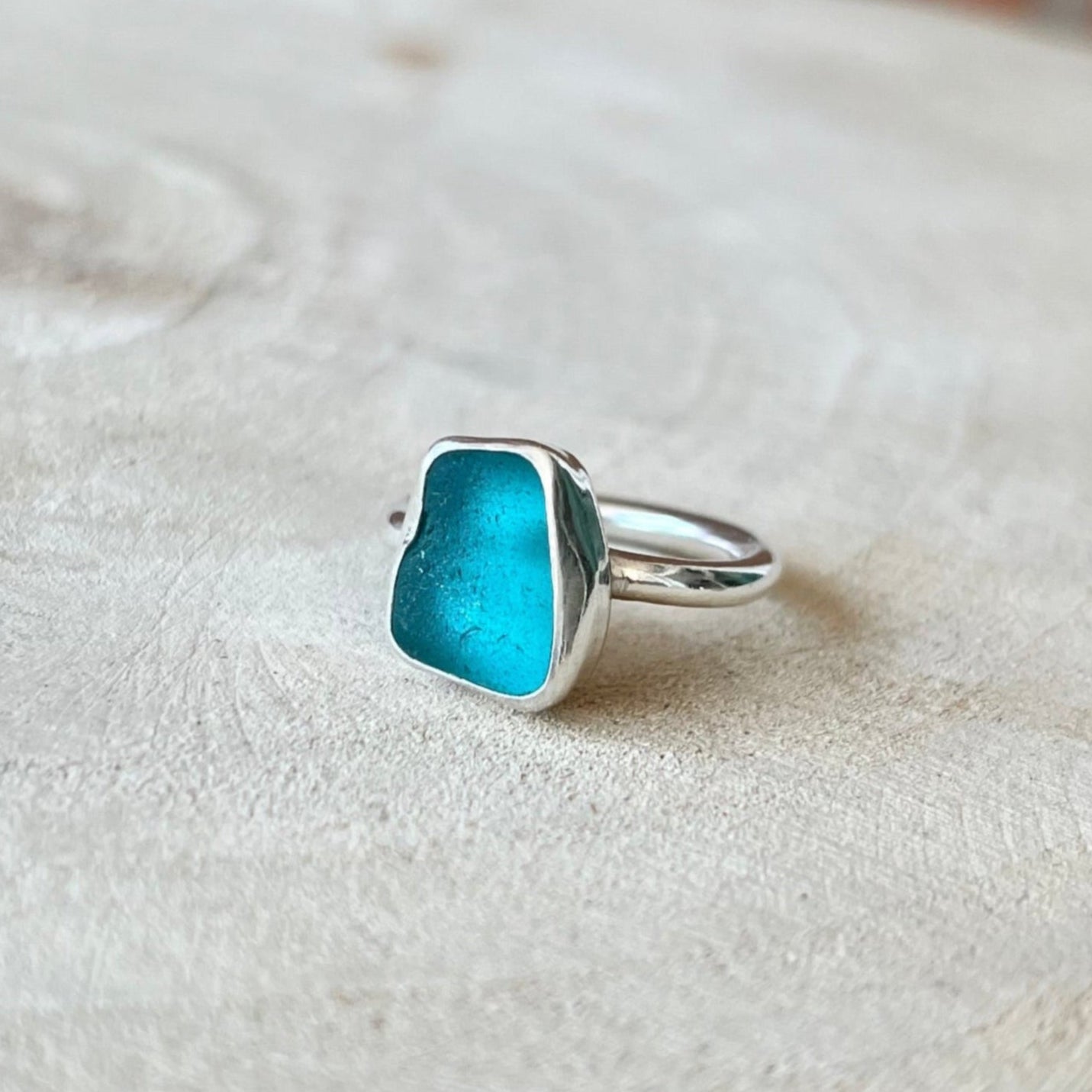 Light blue sea glass ring size 55/7