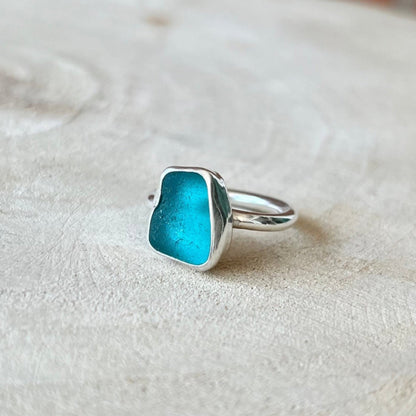 Light blue sea glass ring size 55/7