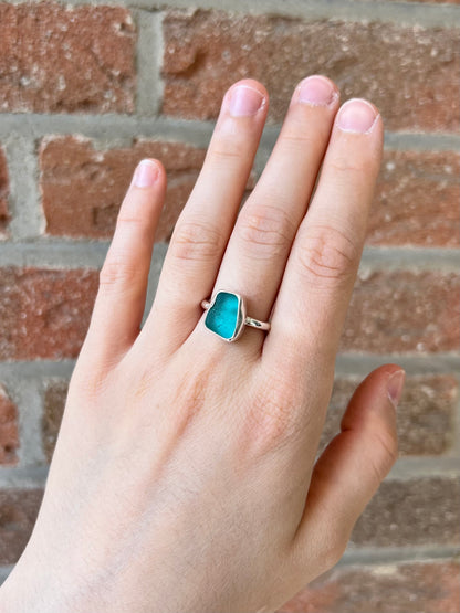 Light blue sea glass ring size 55/7