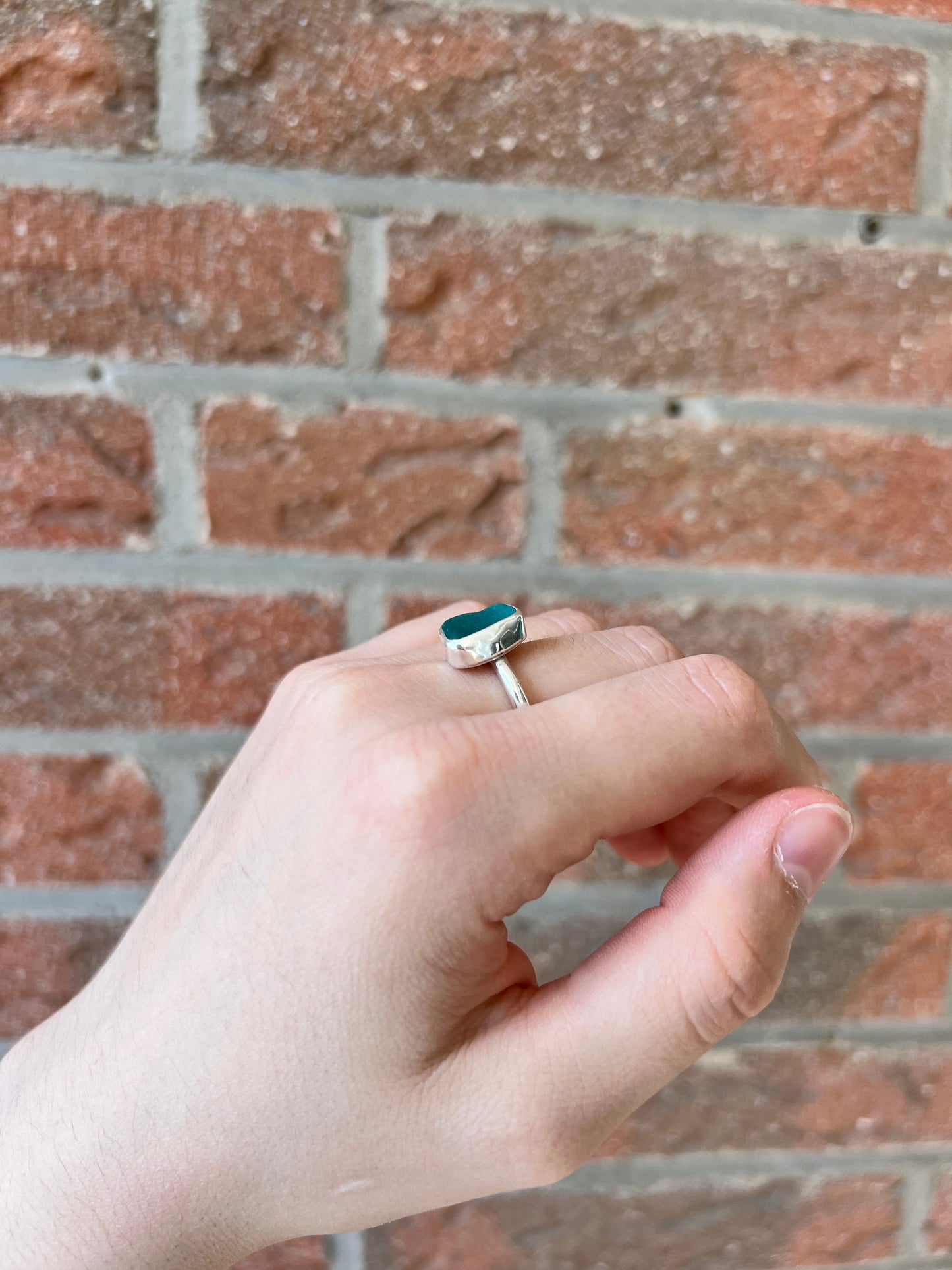 Light blue sea glass ring size 55/7