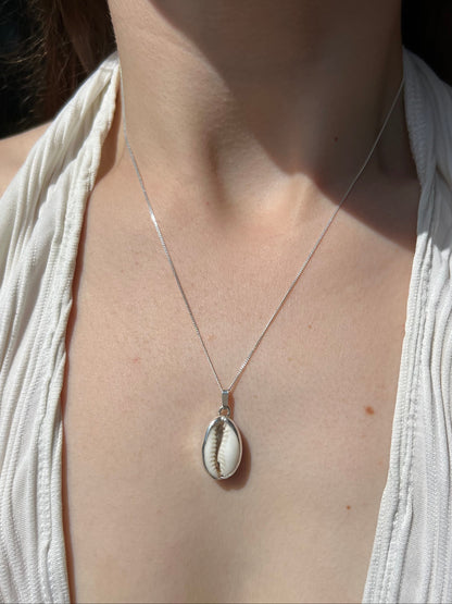 Cowrie shell silver necklace