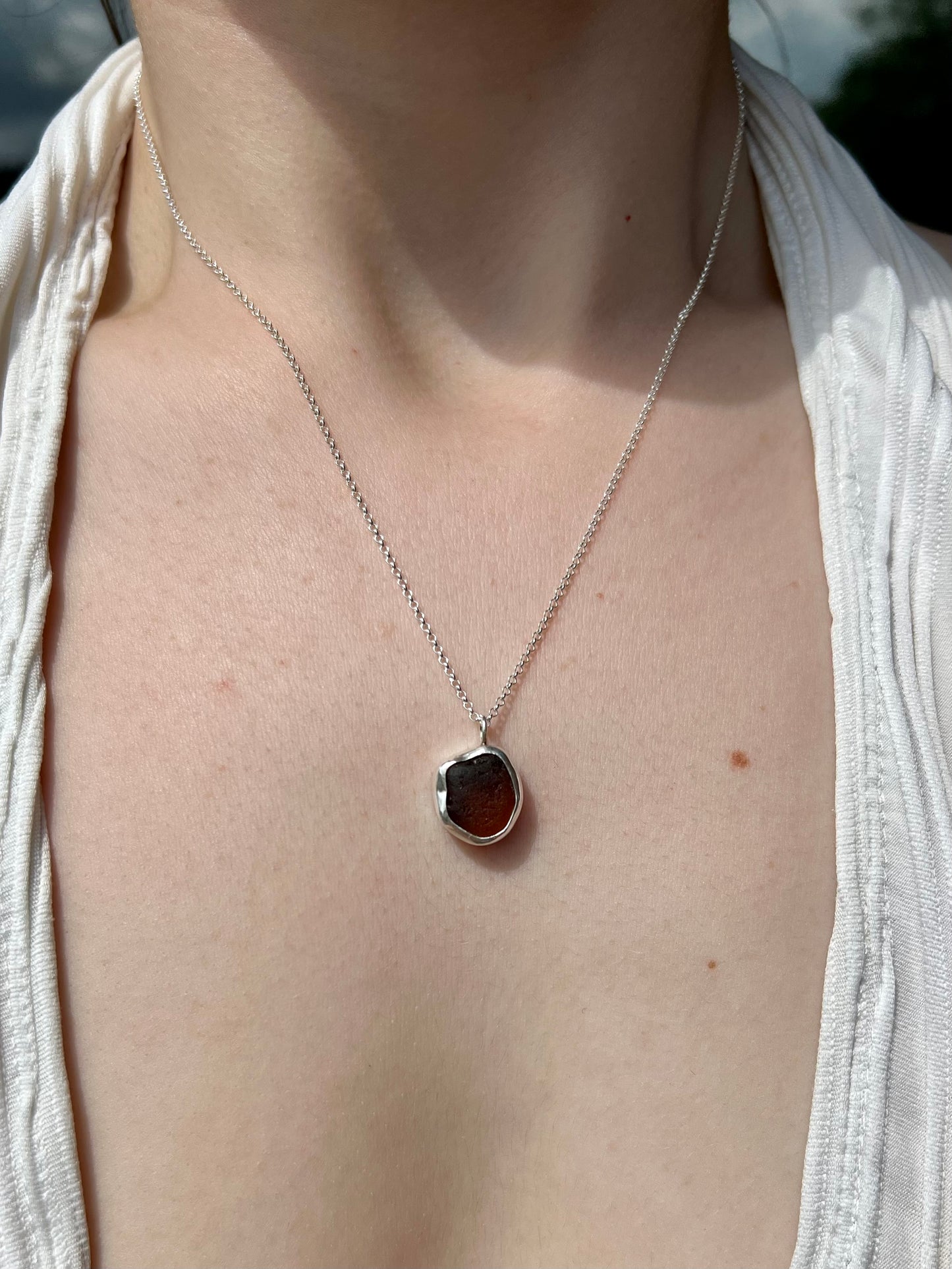 Dark brown sea glass necklace