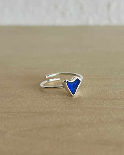 Kobaltblauer Meerglasring aus Silber - größenverstellbar