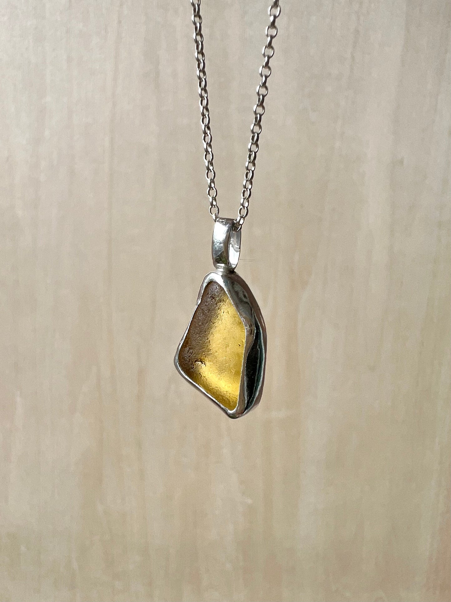 Yellow sea glass necklace