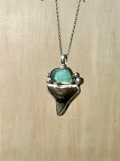 Shark tooth sea glass necklace