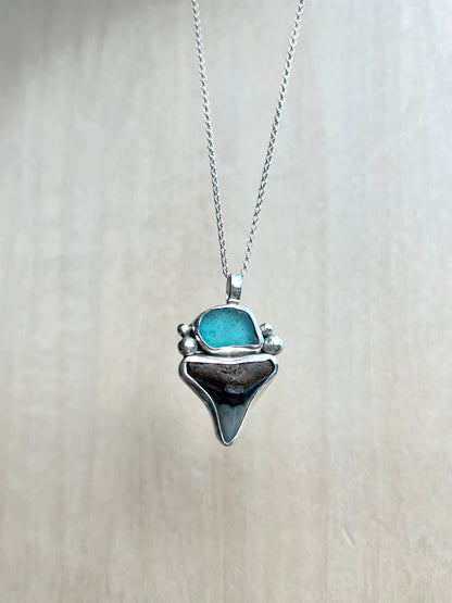 Shark tooth sea glass necklace