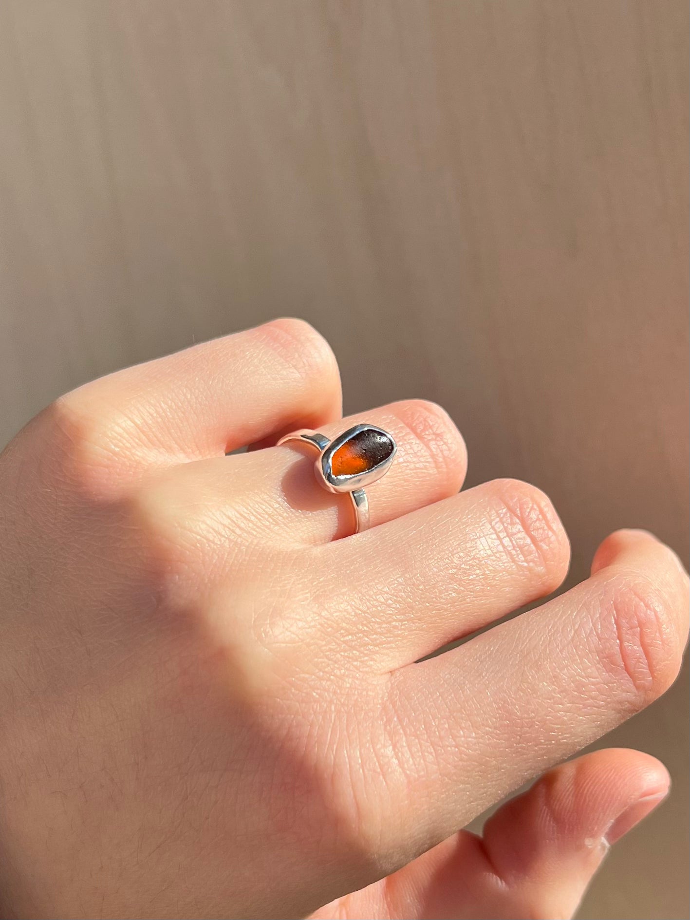 Brown sea glass ring size 52/6