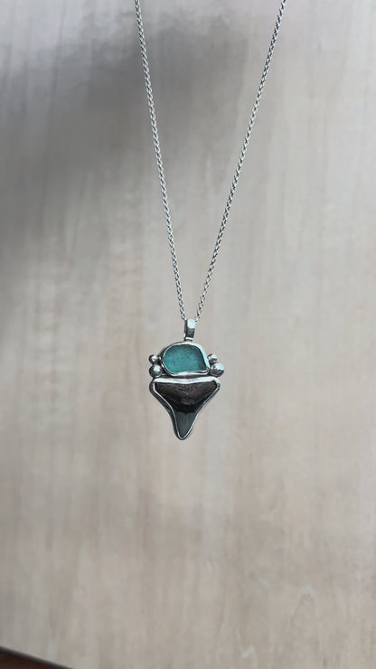 Shark tooth sea glass necklace