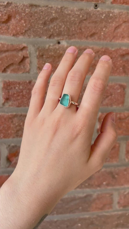 Light blue sea glass ring size 55/7