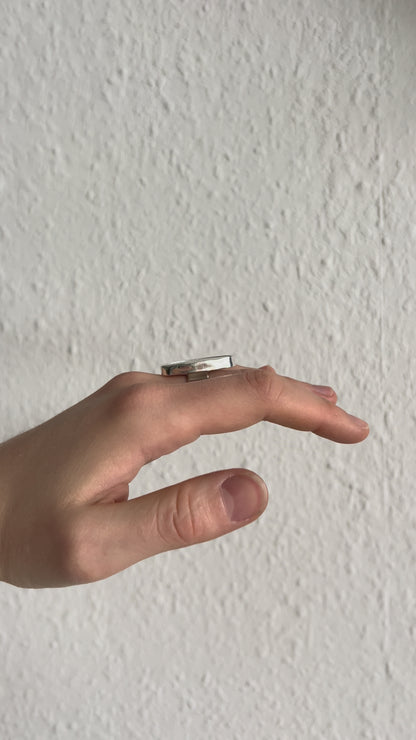 Fisch Statement-Ring / Keramikscherbe in Silber / (Größe 55,5/7,5)